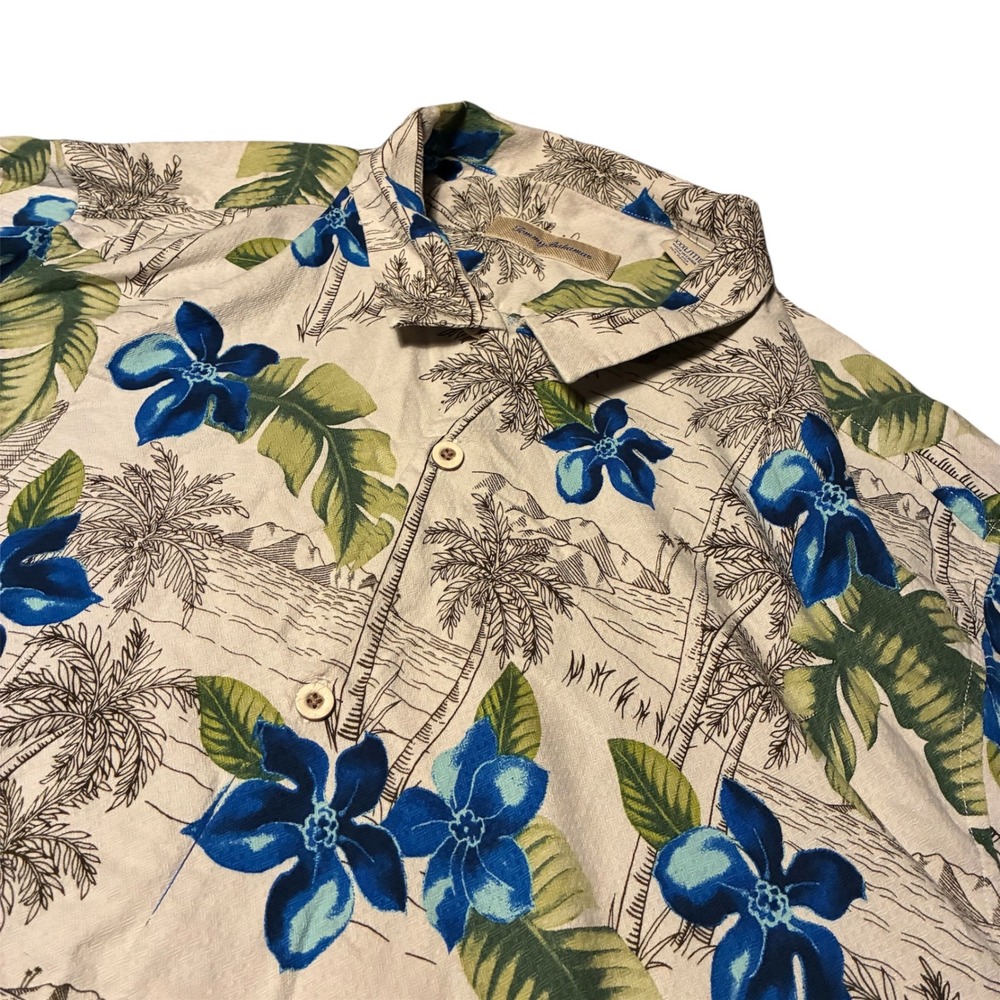 Tommy Bahama Mens Beige Hawaiian Shirt Silk Rayon Tropical Floral Print XXXL